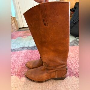 Frye Lindsay Plate Tall Cognac Leather Boots Size 9.5